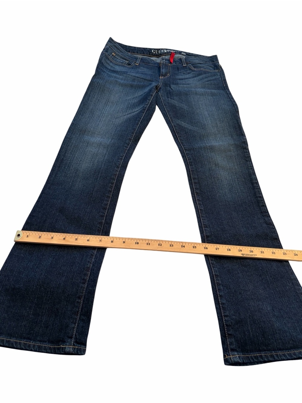 Guess Denim Jeans-Rhinestone Cross Back Pockets-Low Rise-Size 29x32-Seem New - Picture 7 of 10